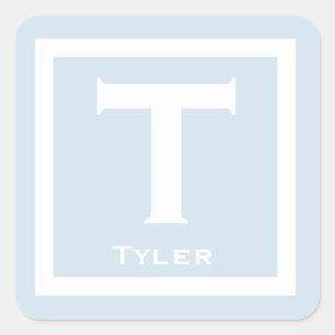 Blue Initial Name Kids Boy Party Back to School Square Sticker