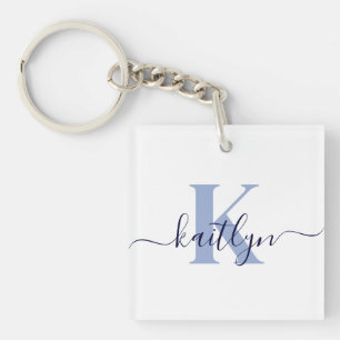 Blue Initial Name Monogrammed Key Ring