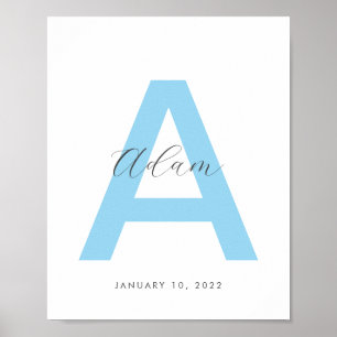 Blue Initial Name Personalised Poster