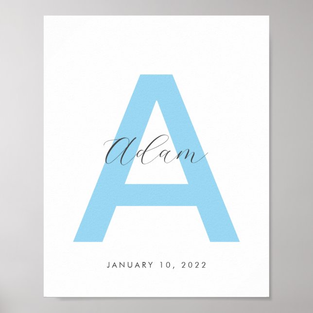 Blue Initial Name Personalised Poster (Front)