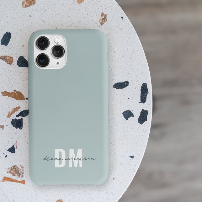 Blue & Initial Script Calligraphy Name Monogram Case-Mate iPhone Case (Creator Uploaded)