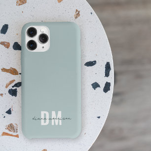 Blue & Initial Script Calligraphy Name Monogram iPhone 13 Pro Case