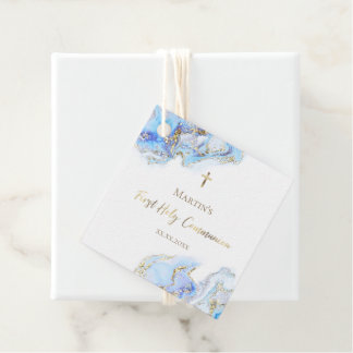blue ink marble First Holy Communion Favour Tags