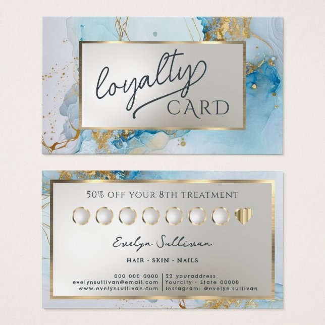 blue ink marble loyalty card (Front & Back)