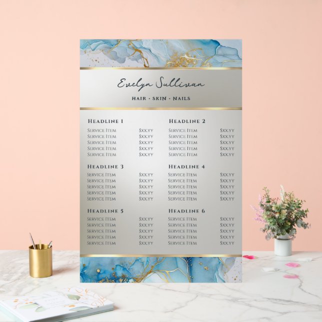 Blue Ink Marble Price List Acrylic Sign (Wedding)