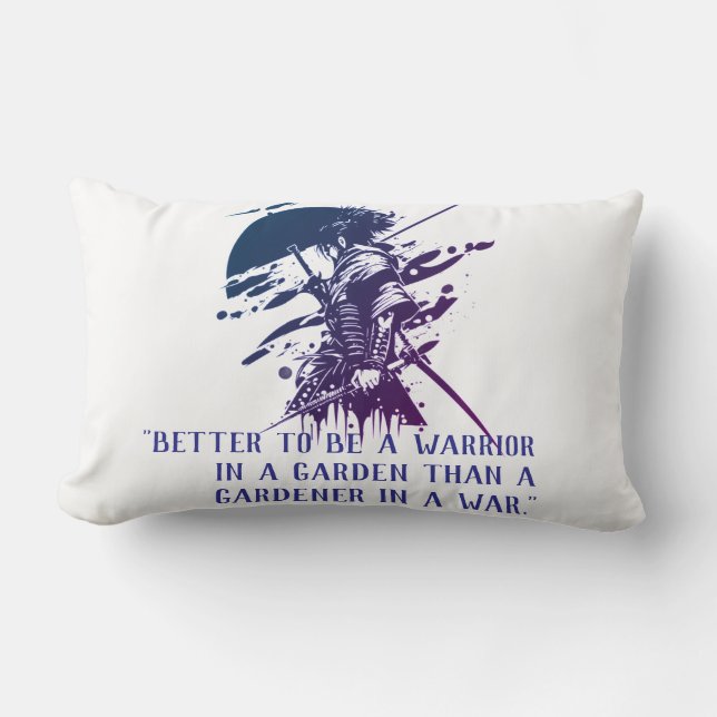 Blue Ink Samurai Art & Custom Quote Lumbar Pillow (Front)