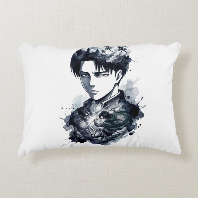 Blue Ink Soldier Portrait Accent Pillow (Front)
