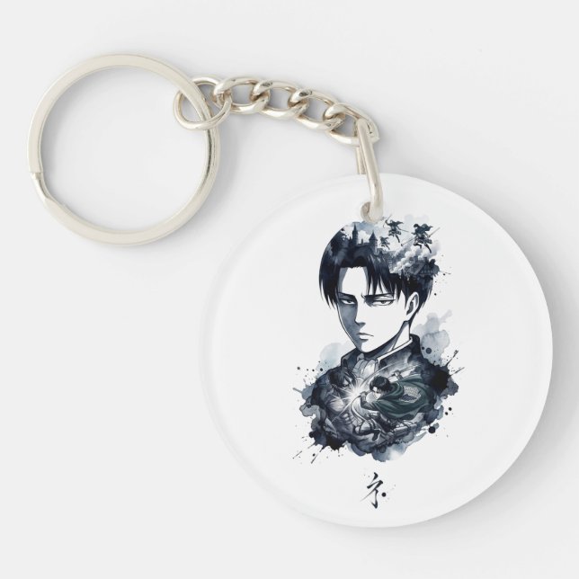 Blue Ink Soldier Portrait Acrylic Keychain (Front)