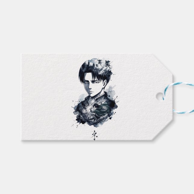 Blue Ink Soldier Portrait Gift Tag (Front (Horizontal))