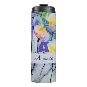 Blue Ink Spash Abstract Flower Personalised Art Thermal Tumbler