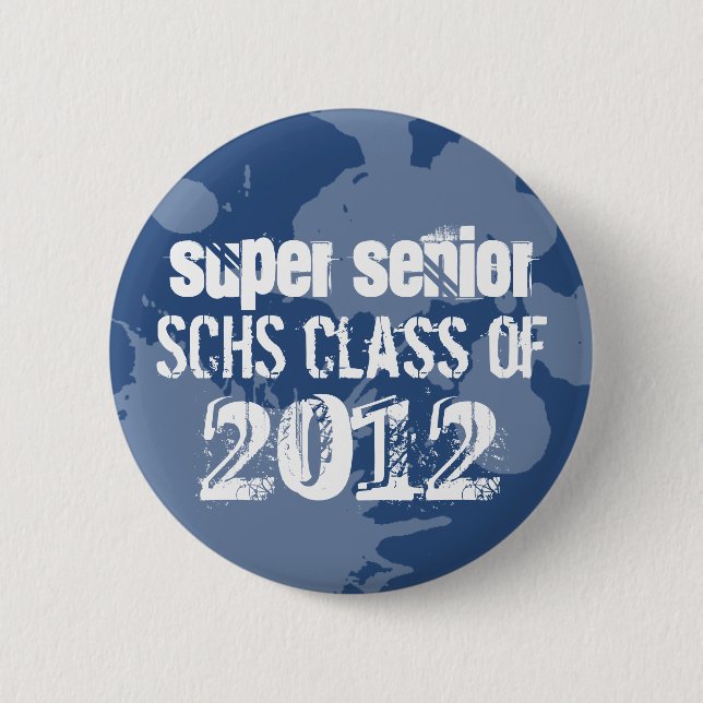 Blue ink splatter school senior class of grunge 6 cm round badge (Front)