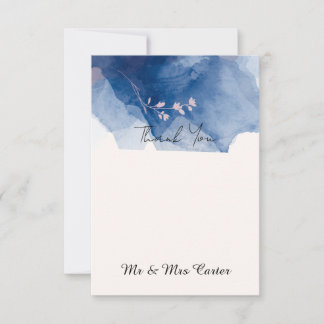 Blue Ink Wash Wedding Thank You Card