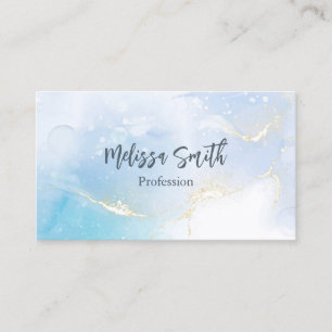 Blue Ink Watercolor Gold Agate Scan QR Code Business Card