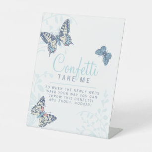 Blue inked butterflies wedding confetti sign