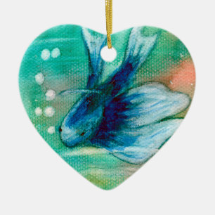 Blue Inky Betta Fish Ceramic Tree Decoration