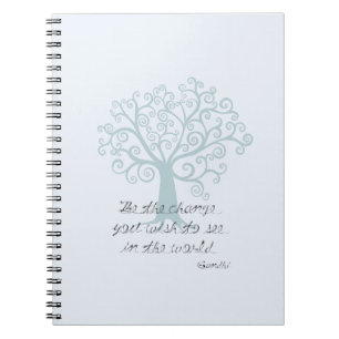 Blue Inspirational Be the Change Tree Notebook