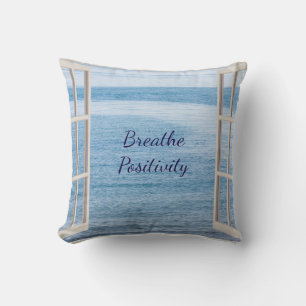 Blue Inspirational Breathe Positivity Cushion