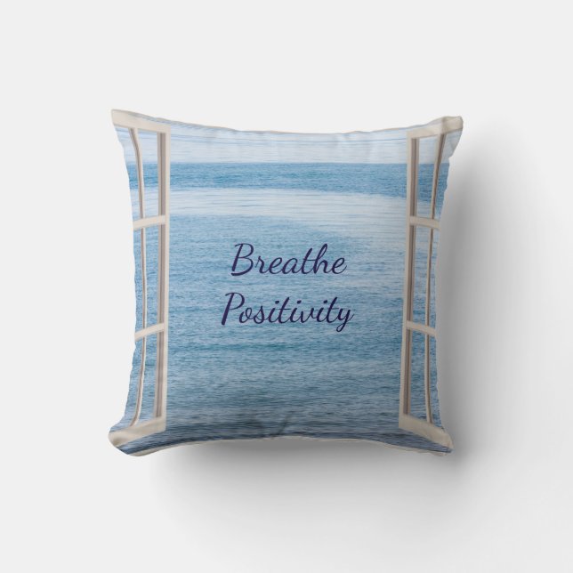 Blue Inspirational Breathe Positivity Cushion (Front)