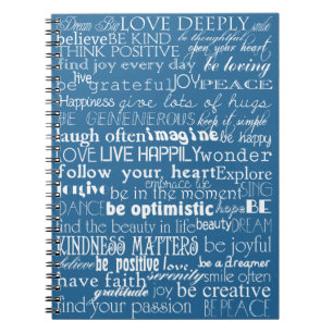 Blue Inspirational Words Love Believe Joy Notebook