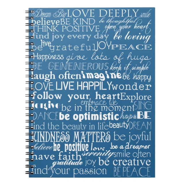 Blue Inspirational Words Love Believe Joy Notebook (Front)