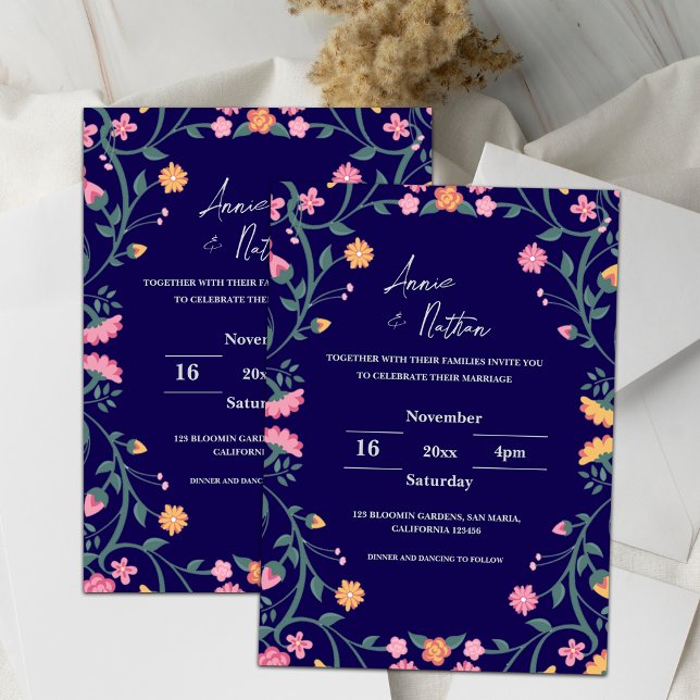 Blue Intricate Floral Frame Wedding  Invitation (Blue Intricate Floral Frame Wedding Invitation)