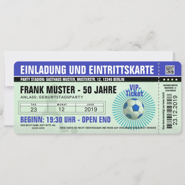 blue invitation and ticket (soccer ticket) (Front)