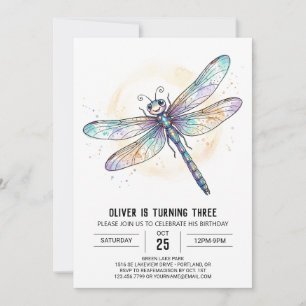 Blue Iridescent Dragonfly Birthday Invitation