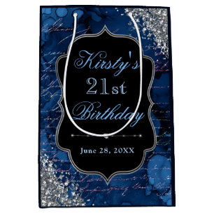 Blue Iridescent Glitter Mermaid Letters Medium Gift Bag