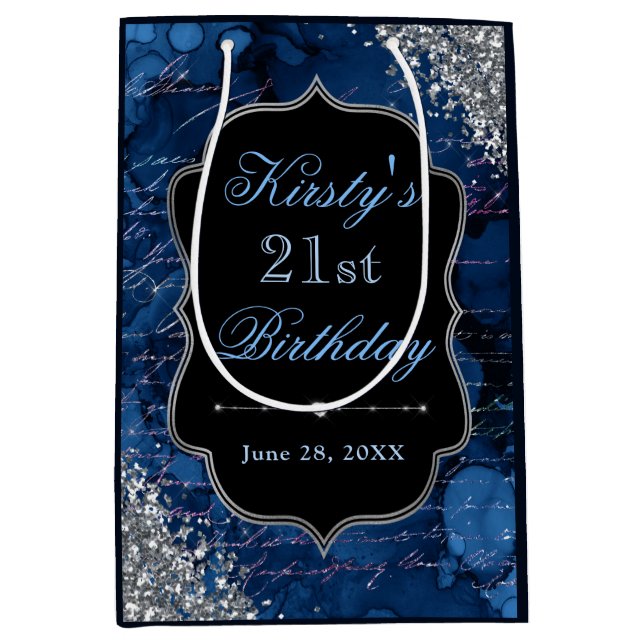 Blue Iridescent Glitter Mermaid Letters Medium Gift Bag (Front)