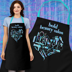 Blue Iridescent Hair Salon Tools Heart Blk Stylist Apron