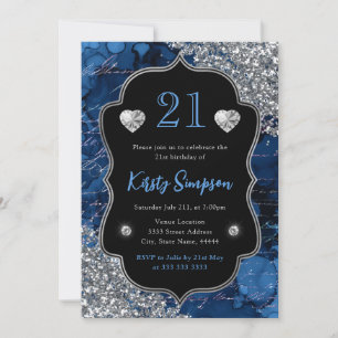 Blue Iridescent Mermaid Letters 21st Birthday Invitation
