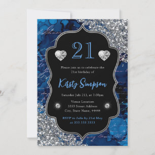 Blue Iridescent Mermaid Letters 21st Birthday Invitation