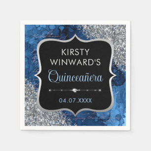 Blue Iridescent Mermaid Letters Quinceanera Napkin