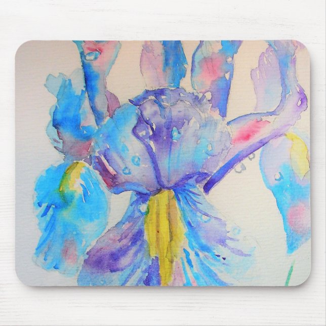 Blue Iris Art floral Watercolor Design Mouse Pad (Front)