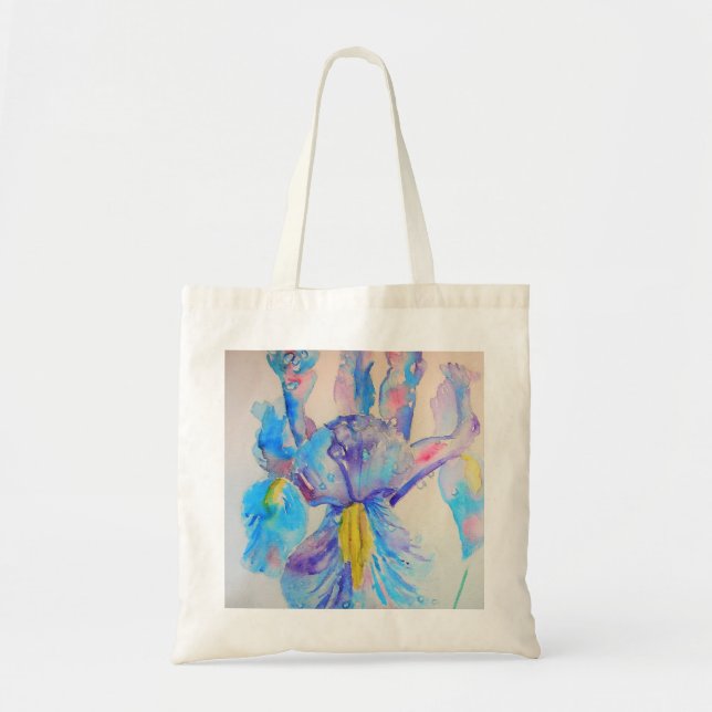 Blue Iris Art floral Watercolor Design Tote Bag (Front)
