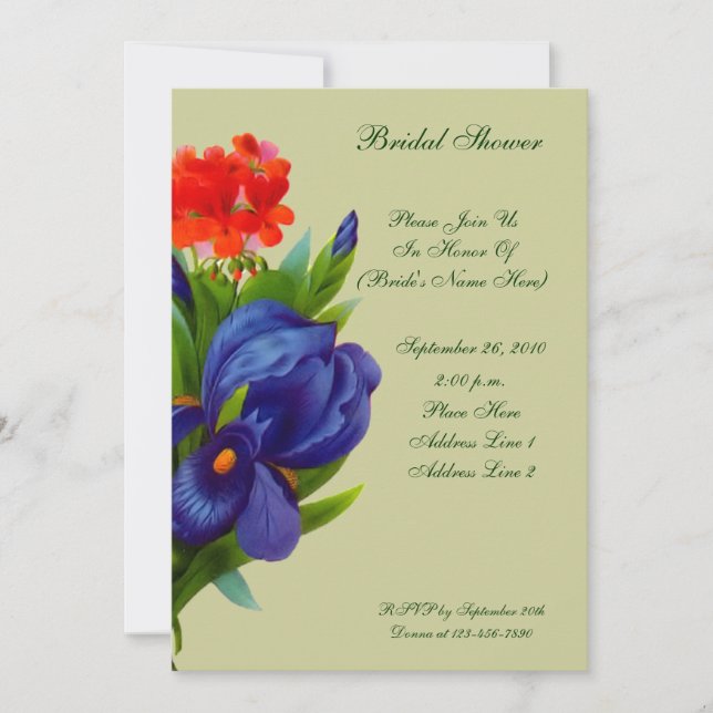 Blue Iris Bouquet Floral Bridal Shower  Invitation (Front)
