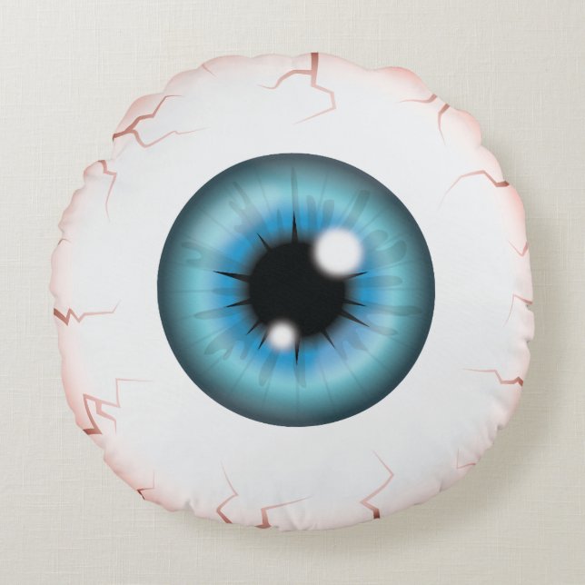 Blue Iris Eyeball Scary Bloodshot Halloween Eye Round Cushion (Front)