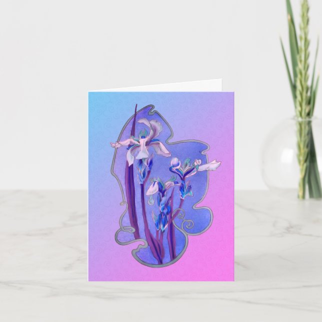 Blue Iris Floral Art Note Card (Front)