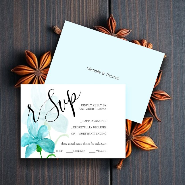 Blue Iris Floral Watercolor Hand-painted RSVP Card (Creator Uploaded)