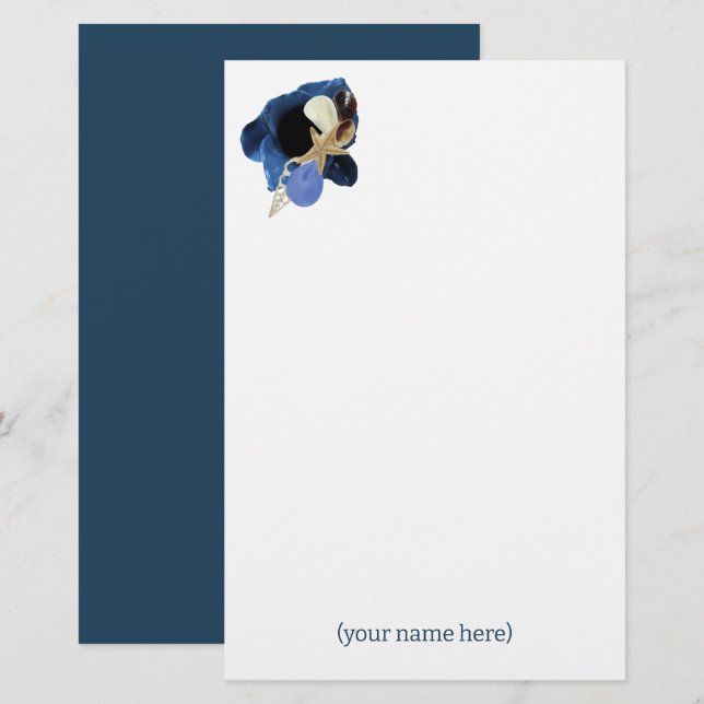 Blue iris flower coastal Japandi stationery paper (Front/Back)
