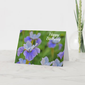 Blue Iris Flower Elegant Happy Birthday  Card