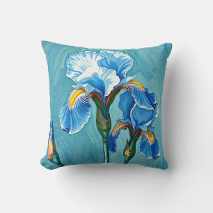 Blue Iris Flowers Artistic Pattern Cushion