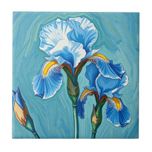 Blue Iris Flowers Artistic Pattern Tile