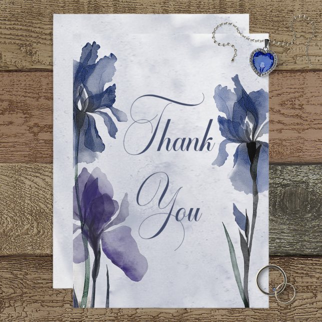 Blue Iris Flowers Blue Modern Wedding Thank You Card (Creator Uploaded)