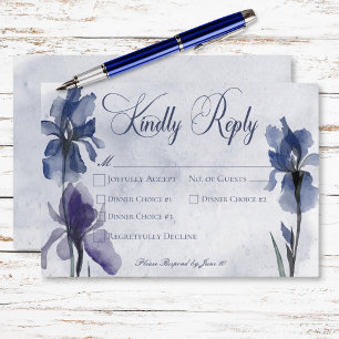 Blue Iris Flowers Modern Blue Wedding Dinner RSVP Card