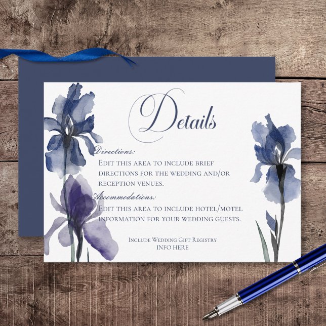 Blue Iris Flowers Wedding Details Enclosure Card (Blue Iris Flowers Wedding Details Enclosure Card)