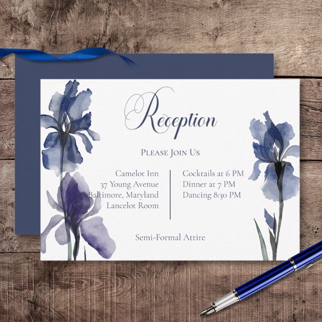 Blue Iris Flowers Wedding Reception Enclosure Card (Blue Iris Flowers Wedding Reception Card)