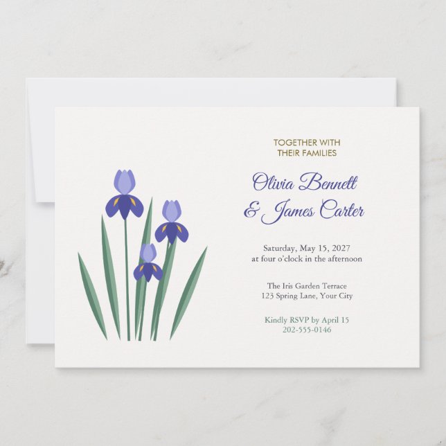 Blue Iris Garden Wedding Invitation (Front)
