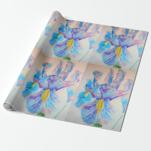 Blue Iris irises art flowers Watercolor Wrapping Paper