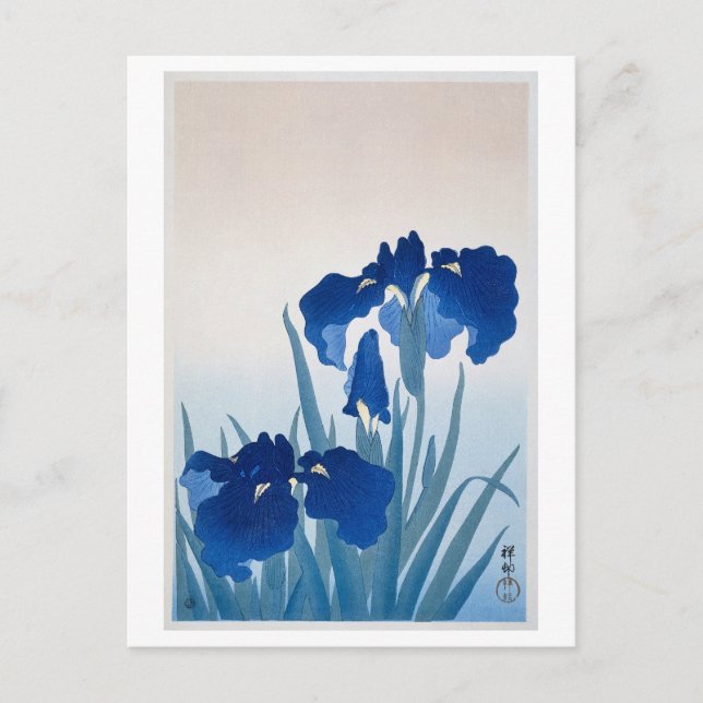 Blue Iris Japanese Woodblock Print Vintage Postcard (Front)